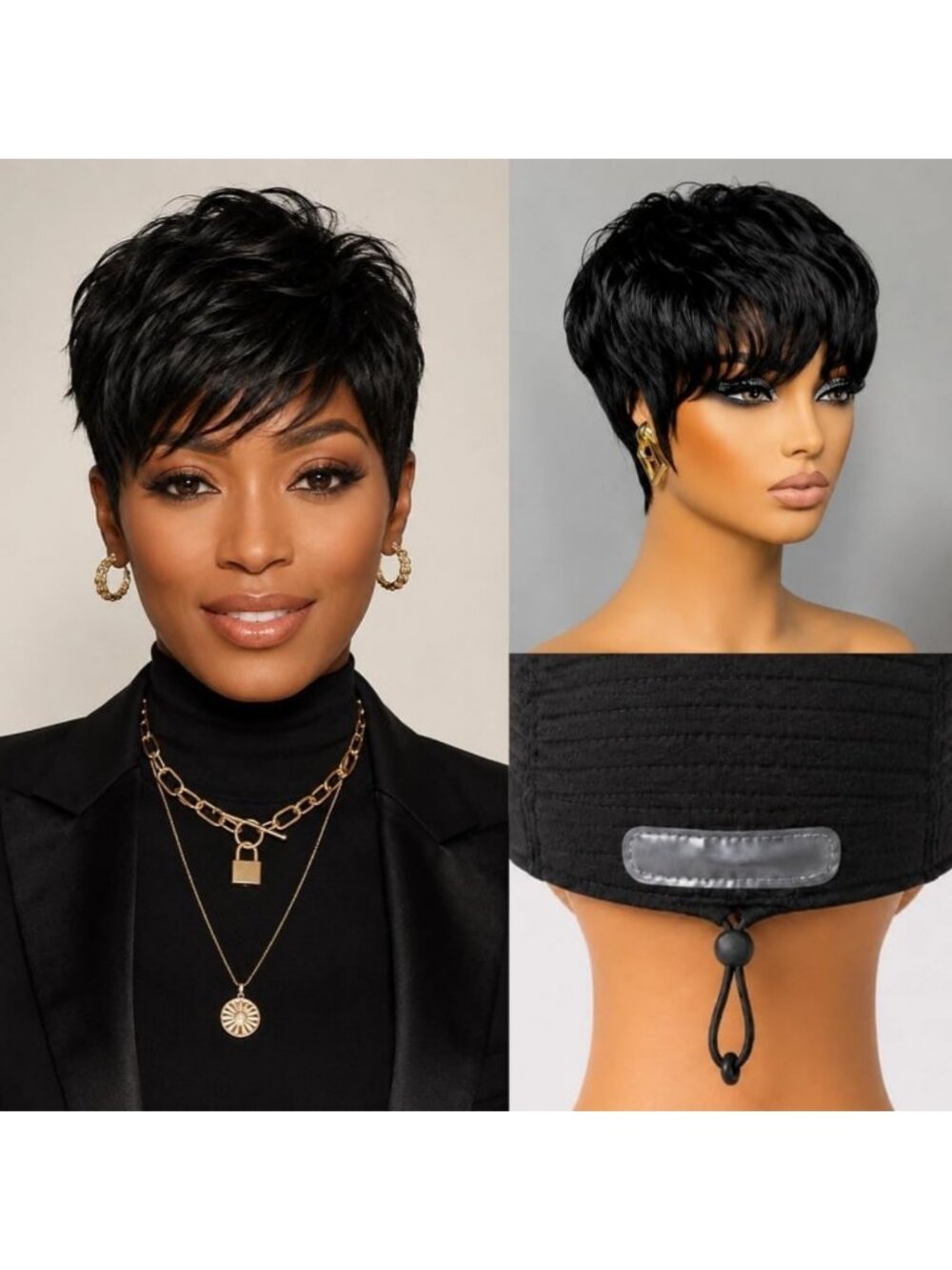 Short Pixie Cut Wig Human Hair Ultra Comfort Throw On and Go Wig with Bangs